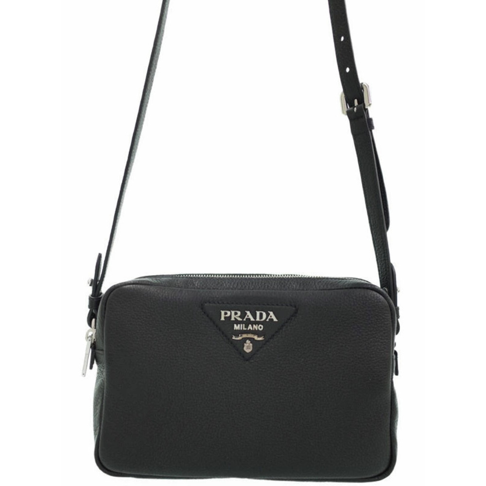 Prada Vitello Daino soft camera shoulder bag black leather